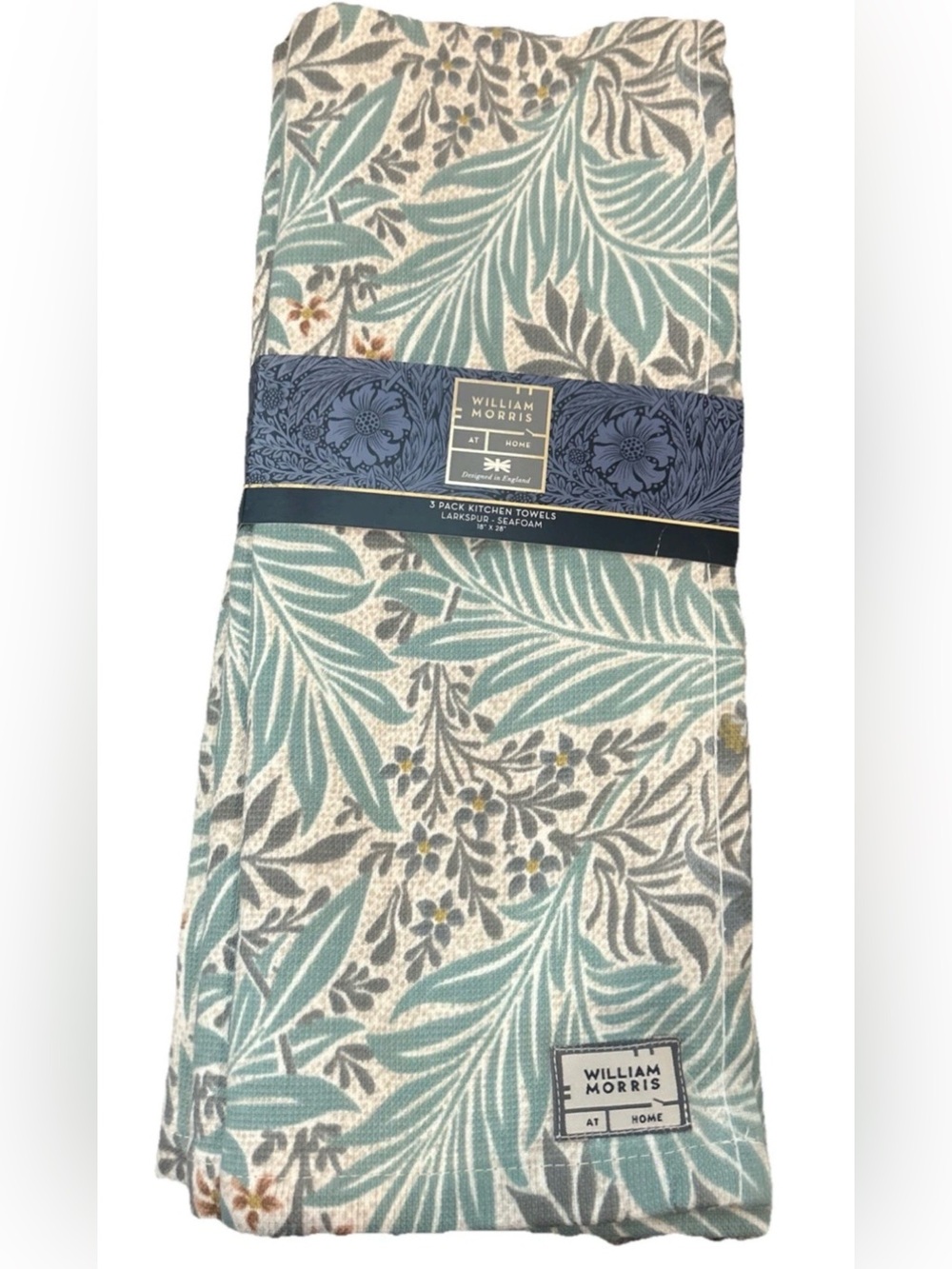 William Morris 3 Pack Kitchen Dish Towels Larkspur-Seafoam 18x28